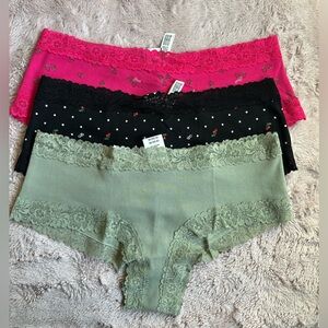 PINK Victoria's Secret Three-Pack Hipster Panties - Black, Pink & Sage